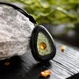 Jewelry - Bog Oak & Baltic Amber Pendant – Shield, 39x24x6 mm - GLASS4CANDLES