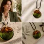 Jewelry - Baltic Amber & Resin Pendant – Round, 39x38x6 mm – Emerald Reverie - GLASS4CANDLES