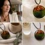Jewelry - Baltic Amber & Resin Pendant – Round, 39x38x6 mm – Emerald Reverie - GLASS4CANDLES