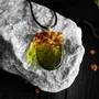 Jewelry - Baltic Amber & Resin Pendant – Shield, 37x26x6 mm – Emerald Reverie - GLASS4CANDLES
