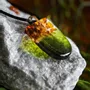 Jewelry - Baltic Amber & Resin Pendant – Shield, 37x26x6 mm – Emerald Reverie - GLASS4CANDLES