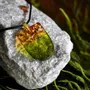 Jewelry - Baltic Amber & Resin Pendant – Shield, 37x26x6 mm – Emerald Reverie - GLASS4CANDLES