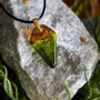 Jewelry - Baltic Amber & Resin Pendant – Shield, 39x24x6 mm – Emerald Reverie - GLASS4CANDLES