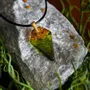 Jewelry - Baltic Amber & Resin Pendant – Shield, 39x24x6 mm – Emerald Reverie - GLASS4CANDLES