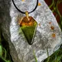Jewelry - Baltic Amber & Resin Pendant – Shield, 39x24x6 mm – Emerald Reverie - GLASS4CANDLES