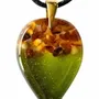 Jewelry - Baltic Amber & Resin Pendant – Drop, 37x26x6 mm – Emerald Reverie - GLASS4CANDLES