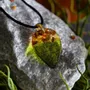Jewelry - Baltic Amber & Resin Pendant – Drop, 37x26x6 mm – Emerald Reverie - GLASS4CANDLES
