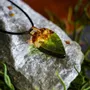 Jewelry - Baltic Amber & Resin Pendant – Drop, 37x26x6 mm – Emerald Reverie - GLASS4CANDLES