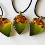Jewelry - Baltic Amber & Resin Pendant – Drop, 37x26x6 mm – Emerald Reverie - GLASS4CANDLES
