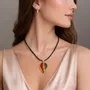 Jewelry - Bog Oak & Gold-Tone Leaf Pendant – Drop, 37x26x6 mm – Golden Eon - GLASS4CANDLES