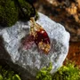 Jewelry - Resin & Gold-Tone Leaf Pendant – Drop, 39x16x6 mm – Red Stardust - GLASS4CANDLES