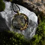 Jewelry - Bog Oak & Gold-Tone Leaf Pendant – Round – Golden Reflections - GLASS4CANDLES