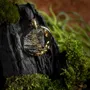 Jewelry - Bog Oak & Gold-Tone Leaf Pendant – Round – Golden Reflections - GLASS4CANDLES