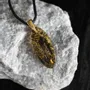 Jewelry - Bog Oak & Gold-Tone Leaf Pendant – Drop, 39x16x6 mm – Luminous - GLASS4CANDLES