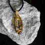 Jewelry - Bog Oak & Gold-Tone Leaf Pendant – Drop, 39x16x6 mm – Luminous - GLASS4CANDLES