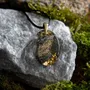 Jewelry - Bog Oak & Gold-Tone Leaf Pendant – Oval – Luminous – star dust - GLASS4CANDLES