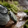 Jewelry - Bog Oak & Gold-Tone Leaf Pendant – Oval – Luminous – star dust - GLASS4CANDLES