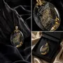 Jewelry - Bog Oak & Gold-Tone Leaf Pendant – Oval – Luminous – star dust - GLASS4CANDLES