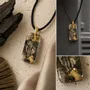 Jewelry - Bog Oak & Gold-Tone Leaf Pendant – Rectangle – Luminous – star dust - GLASS4CANDLES