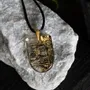 Jewelry - Bog Oak & Gold-Tone Leaf Pendant – Shield, 37x26x6 mm – Luminous - GLASS4CANDLES