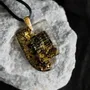 Jewelry - Bog Oak & Gold-Tone Leaf Pendant – Shield, 37x26x6 mm – Luminous - GLASS4CANDLES