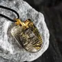Jewelry - Bog Oak & Gold-Tone Leaf Pendant – Shield, 37x26x6 mm – Luminous - GLASS4CANDLES