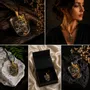 Jewelry - Bog Oak & Gold-Tone Leaf Pendant – Shield, 37x26x6 mm – Luminous - GLASS4CANDLES