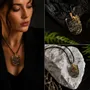 Jewelry - Bog Oak & Gold-Tone Leaf Pendant – Shield, 37x26x6 mm – Luminous - GLASS4CANDLES