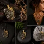 Jewelry - Bog Oak & Gold-Tone Leaf Pendant – Shield, 37x26x6 mm – Luminous - GLASS4CANDLES