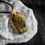 Jewelry - Bog Oak & Gold-Tone Leaf Pendant – Rectangle, 40x23x6 mm – Luminous - GLASS4CANDLES