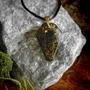 Jewelry - Bog Oak & Gold-Tone Leaf Pendant – Shield, 39x24x6 mm – Luminous - GLASS4CANDLES