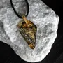 Jewelry - Bog Oak & Gold-Tone Leaf Pendant – Shield, 39x24x6 mm – Luminous - GLASS4CANDLES