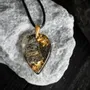 Jewelry - Bog Oak & Gold-Tone Leaf Pendant – Drop, 37x26x6 mm – Luminous - GLASS4CANDLES