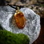 Bijoux - Pendentif en ambre baltique et feuille dorée – goutte – Braise Obscure - GLASS4CANDLES