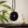 Jewelry - Bog Oak & Austrian Crystal Pendant – Round, 40x40x6 mm – small opening - GLASS4CANDLES