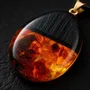 Jewelry - Bog Oak & Baltic Amber Pendant – Oval, 40x25x8 mm - GLASS4CANDLES