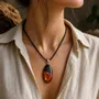 Jewelry - Bog Oak & Baltic Amber Pendant – Drop, 45x20x8 mm - GLASS4CANDLES