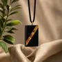Jewelry - Bog Oak & Amber Pendant – Rectangle, 40x22x8 mm – broken amber stripe - GLASS4CANDLES