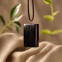 Jewelry - Bog Oak & Amber Pendant – Rectangle, 40x22x8 mm – broken amber stripe - GLASS4CANDLES