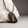Jewelry - Bog Oak & Amber Pendant – Rectangle, 40x22x8 mm – broken amber stripe - GLASS4CANDLES