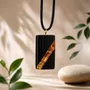 Jewelry - Bog Oak & Amber Pendant – Rectangle, 40x22x8 mm – wide amber stripe - GLASS4CANDLES