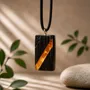 Jewelry - Bog Oak & Amber Pendant – Rectangle, 40x22x8 mm – wide amber stripe - GLASS4CANDLES