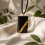 Jewelry - Bog Oak & Amber Pendant – Rectangle, 40x22x8 mm – narrow amber stripe - GLASS4CANDLES