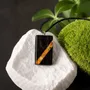 Jewelry - Bog Oak & Amber Pendant – Rectangle, 40x22x8 mm – narrow amber stripe - GLASS4CANDLES