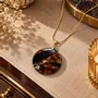 Jewelry - Bog Oak & Amber Pendant Necklace – Round, 40x40x8 mm – amber marble - GLASS4CANDLES