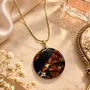 Jewelry - Bog Oak & Amber Pendant Necklace – Round, 40x40x8 mm – amber marble - GLASS4CANDLES
