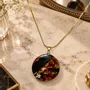 Jewelry - Bog Oak & Amber Pendant Necklace – Round, 40x40x8 mm – amber marble - GLASS4CANDLES
