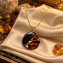 Jewelry - Bog Oak & Amber Pendant Necklace – Round, 40x40x8 mm – amber marble - GLASS4CANDLES