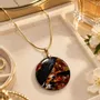 Jewelry - Bog Oak & Amber Pendant Necklace – Round, 40x40x8 mm – amber marble - GLASS4CANDLES