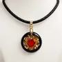 Jewelry - Bog Oak & Garnet Pendant Necklace – Round, 24x24x8 mm – golden grains - GLASS4CANDLES